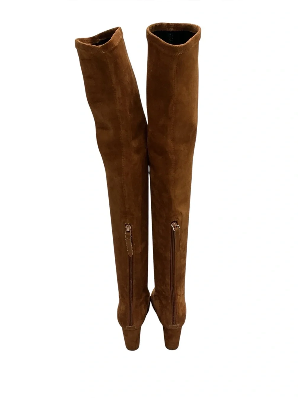 Goodnight Macaroon Marlo Thigh High Boots Women 6 Brown Suede OTK Block Heel